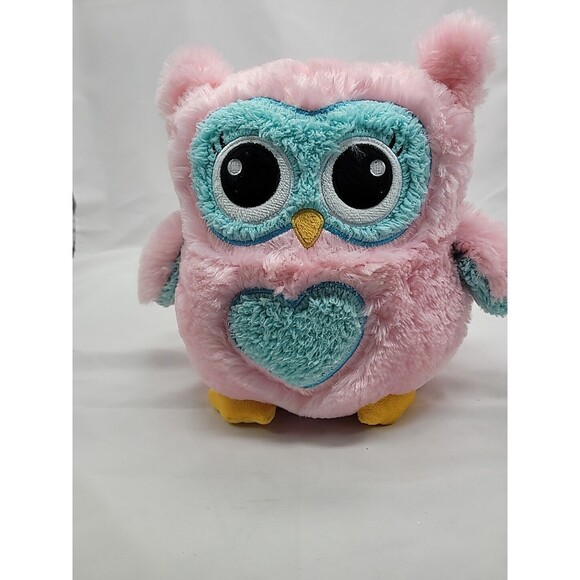 8" FAB.NY pink, turqois & yellow plush owl bank - Picture 4 of 15